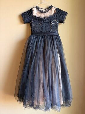 Girls Black Lace & Tulle Formal Dress
